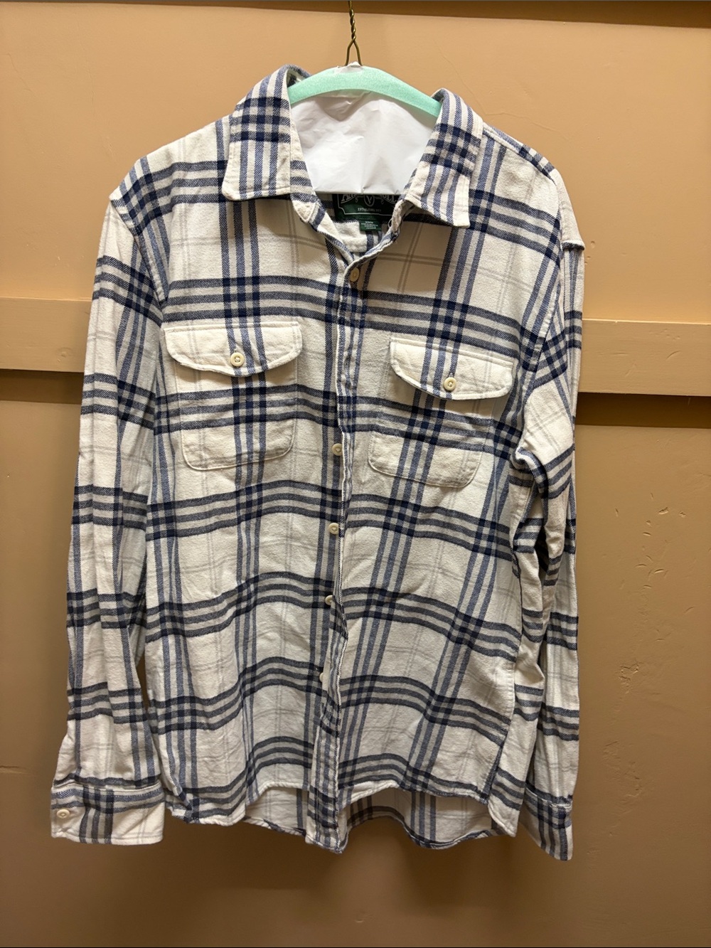 American Eagle Outfitters Cream and Navy Plaid Button-Up Shirt